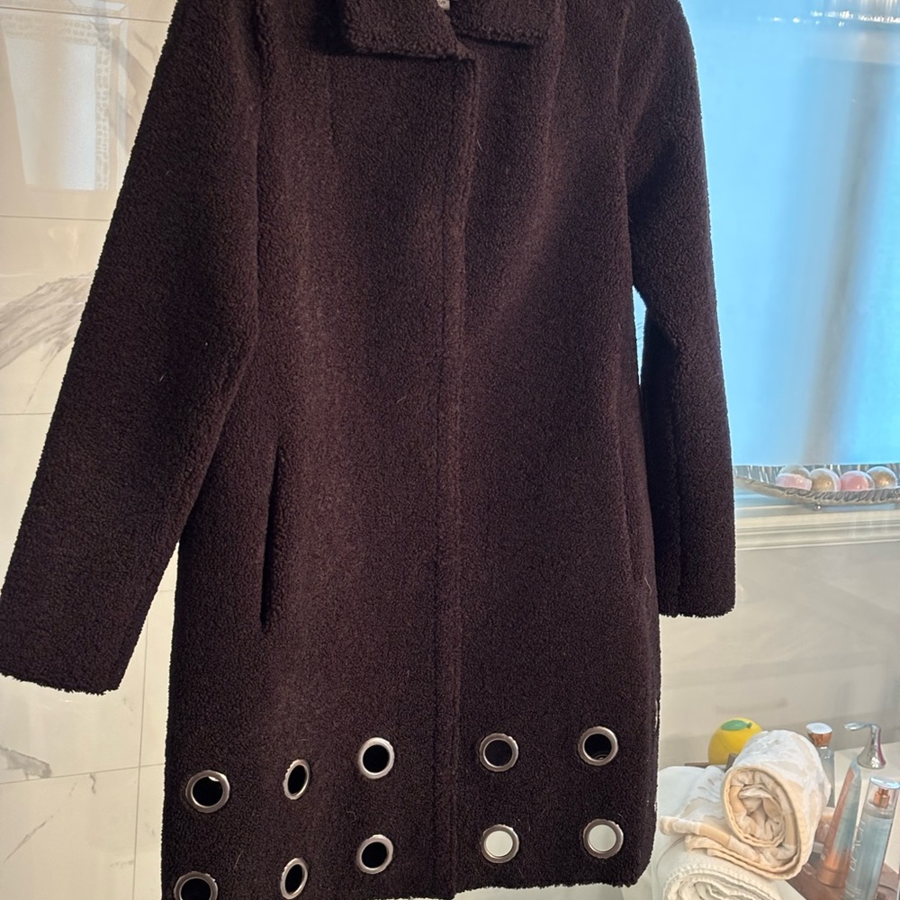 Nikki Jones modern black coat with very cool grommets size small